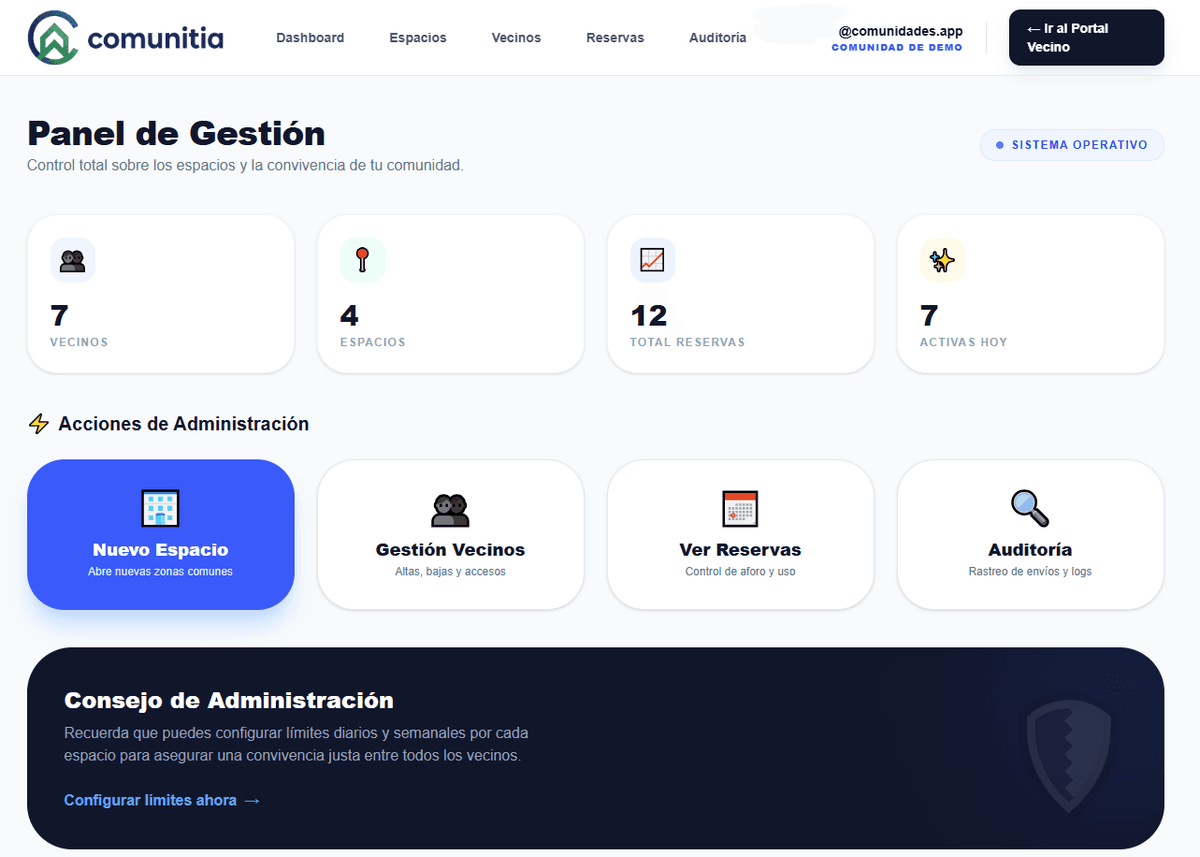 Panel de Administración Comunitia